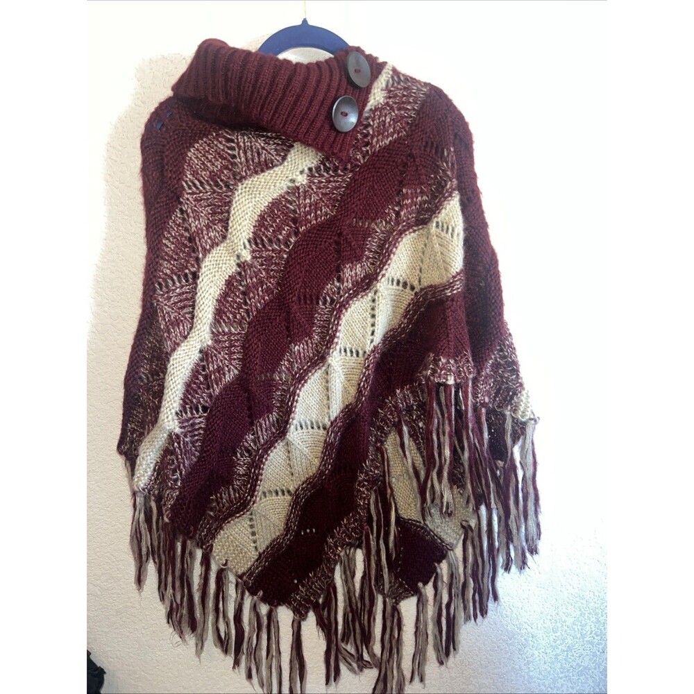 Women Knit Fisherman Cable Knit Poncho kimono Sweater Pullover OS tassel